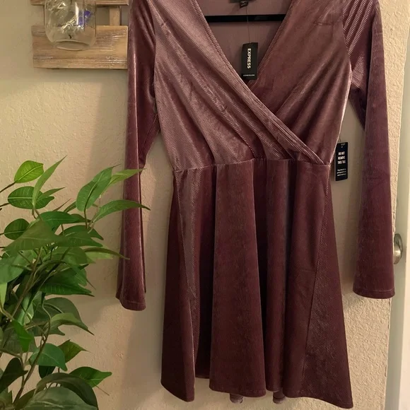 NWT Express Pink Long Sleeve Soft Corduroy Wrap Dress size Small Petite! - Picture 2 of 8